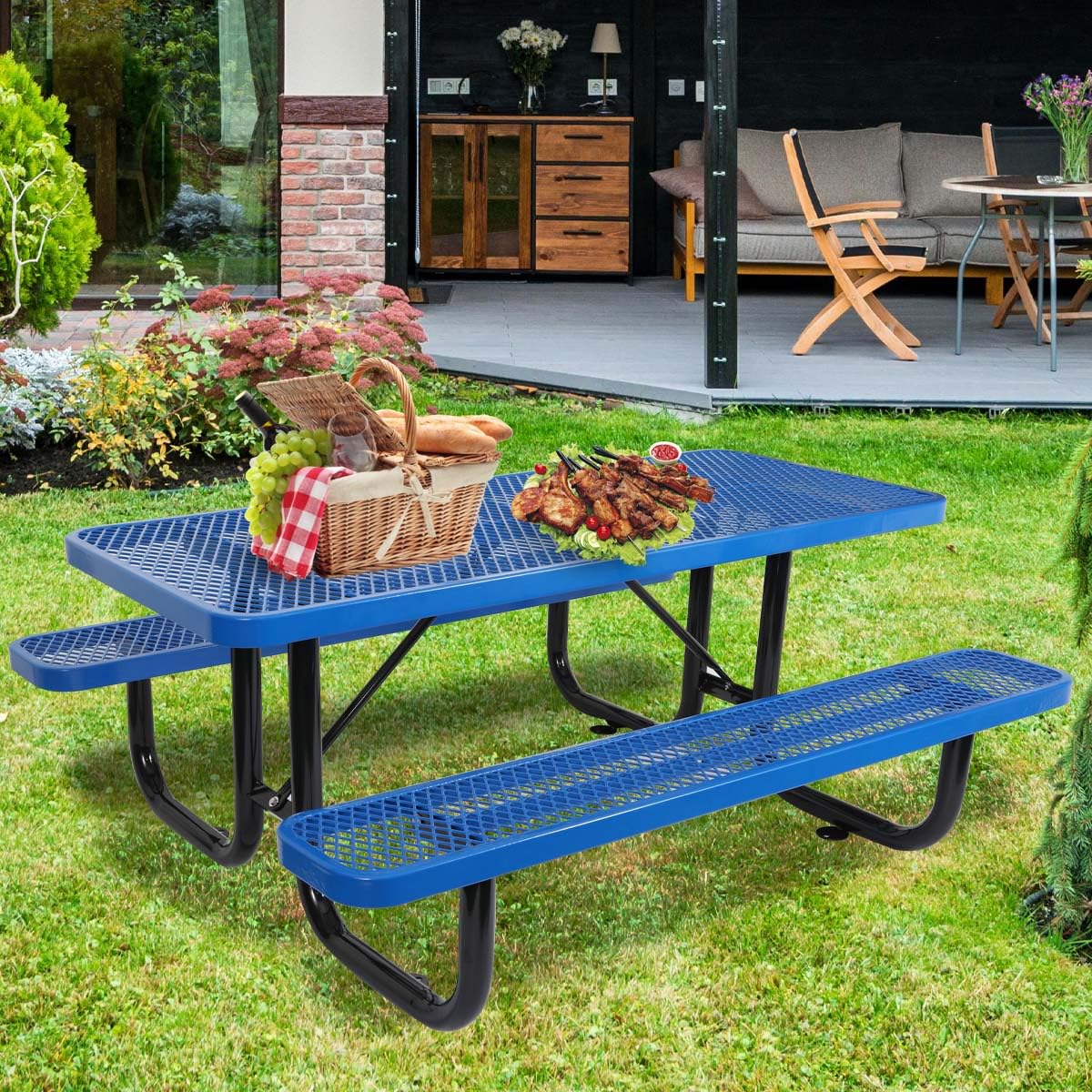 アイアンテーブルa Amazon.com: Anqtovp 6 ft Outdoor Picnic Table with Umbrella Hole